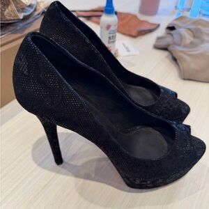 Brian Atwood Black Textured Heels